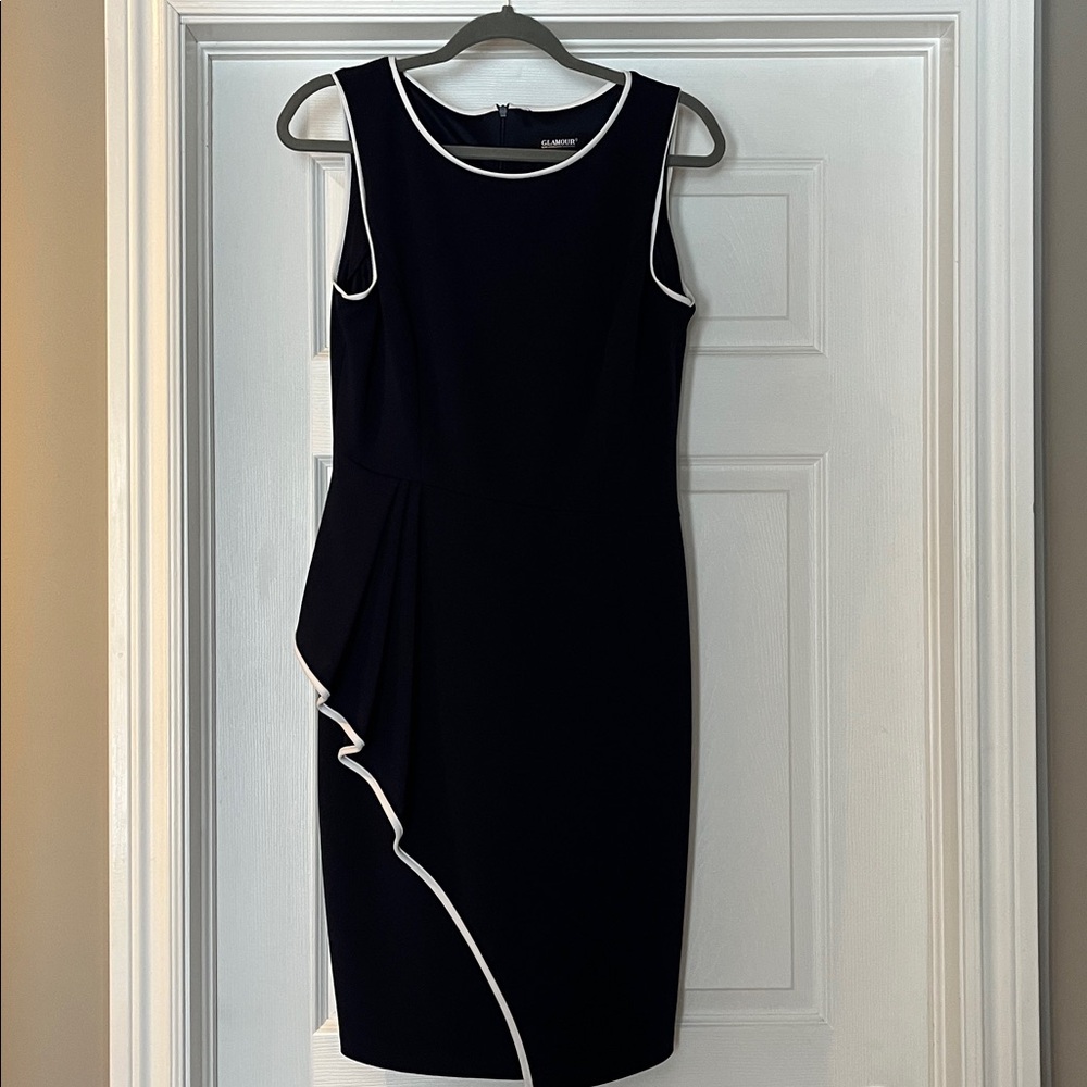 Elegant Navy Blue Dress with White Trim